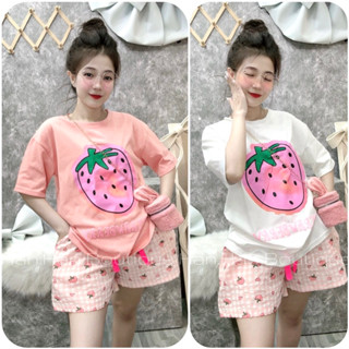 M05 Bộ Thun 3158 tay ngắn cotton khô quần caro kate in [ DÂU ] Chiều dài áo 70 cm