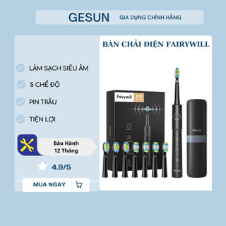 Bàn chải điện FAIRYWILL E11 làm sạch 5 chế độ bằng sóng siêu âm , tặng kèm 8 đầu bàn chải thay thế