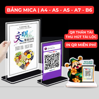Bảng menu mica A4, A5, A6 , A7, B6. Bảng QR Code. Mica trong suốt cao cấp