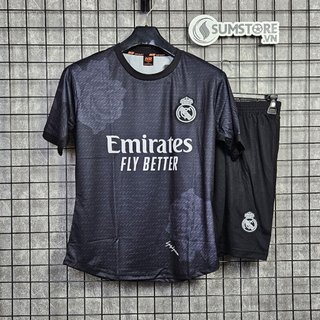 Bộ Áo Real Madrid Galaxy Đen Tập - Áo Bóng Đá Đẹp Độc Vải Thun Lạnh Cao Cấp