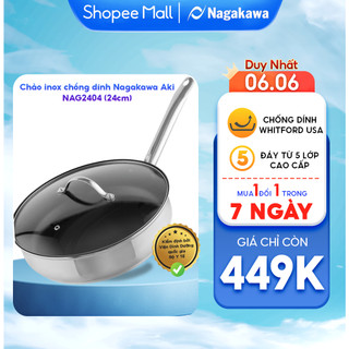 Chảo inox chống dính Nagakawa Aki NAG2404 (24cm) - Dùng trên mọi loại bếp - Hàng chính hãng