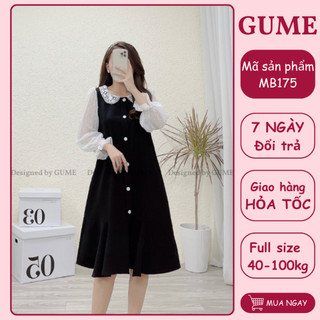 Váy bầu bigsize GuMe màu đen đuôi cá phối cổ ren, tay voan hạt cao cấp sz tư 40-130kg MB175
