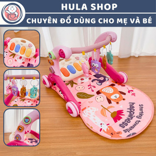 Thảm nhạc cao cấp cho bé sơ sinh kiêm xe tập đi có nhạc đàn piano 6IN1 mẫu gấu hồng