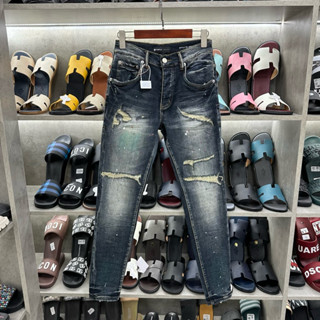 Quần bò purple xanh đậm rách gối chỉ vàng new 6700 0052