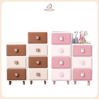Tủ nhựa ngăn kéo Monmon Thỏ Gấu 3 tầng 4 tầng, tủ đựng quần áo cho bé - Monnie Kids