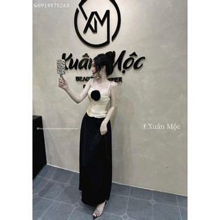 |huong quynh bigsize| set áo hai dây+ chân váy lụa satin hàng tkcc