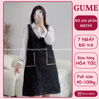 Váy bầu thu đông bigsize - Đầm bầu thiết kế GuMe mặc Tết DẠ TWEED MÀU ĐEN CỔ ĐỨC GIẢ YẾM SIZE TỪ 40-100KG MB194_ảnh thật