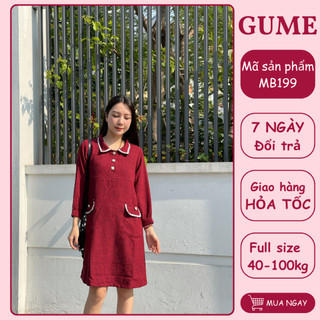 [THANH LÝ] Váy bầu thu đông - Đầm sau sinh GuMe Dạ tăm Đỏ 2 lớp, có khóa ti size từ 45-70kg MB199, MB200 - ảnh thật