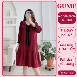 Váy bầu bigsize - Đầm bầu thiết kế GuMe màu đỏ mặc tết cho bầu và Sau Sinh Chất Dạ Tăm MB200- ảnh thật