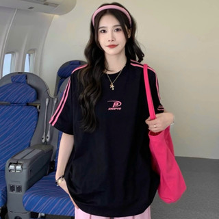 Áo thun phông 3 sọc tay màu hồng nam nữ PINK tay lỡ form rộng THÊU chữ SRMPYE Unisex