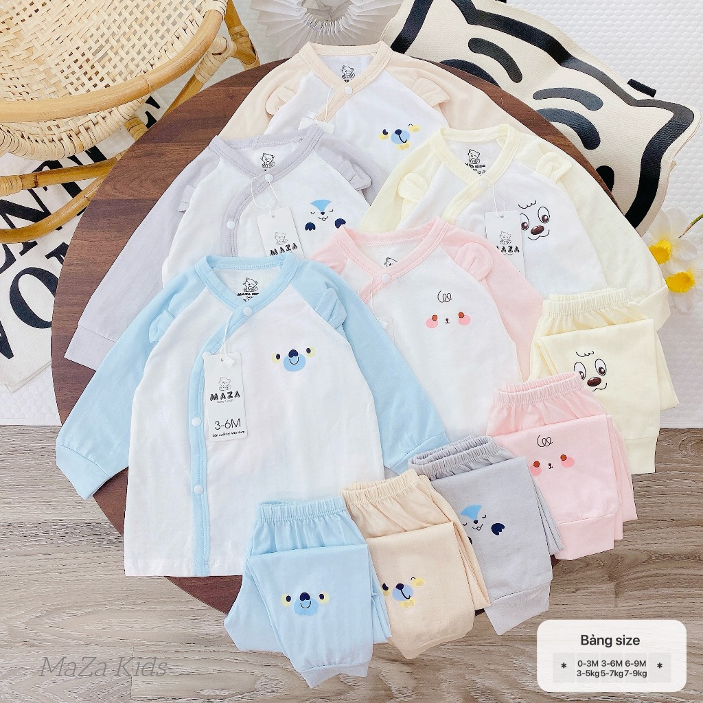 BD9. Bộ Quần Áo Sơ Sinh Dài Tay MZ Chất Liệu Pettit Thông Hơi Thoáng Mát Cho Bé Sơ Sinh Từ 3-8kg (Fo