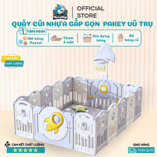 Quây cũi nhựa gấp gọn, Pakey vũ trụ TẶNG BÓNG RỔ + BÓNG + THẢM, quây bóng an toàn
