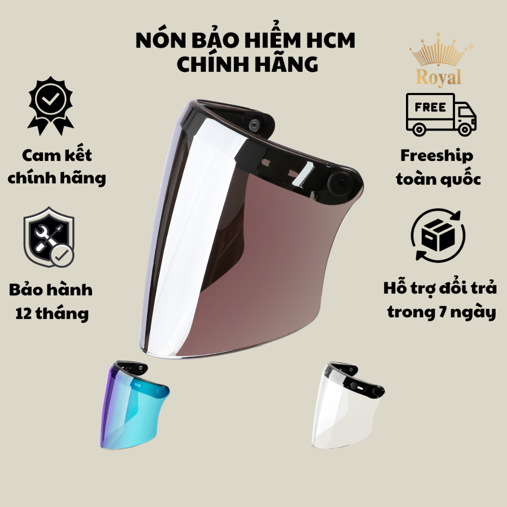 Kính thẳng gắn nón bảo hiểm Royal 3/4 - fullface - kính gắn mũ bảo hiểm