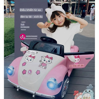 Xe ô tô điện trẻ em Hello Kitty Bánh Cao Su có điều khiển từ xa ,ô tô điện làm qà tặng cho các công chúa nhỏ
