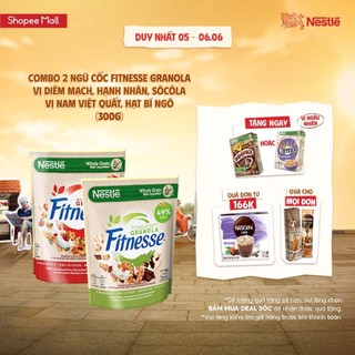  Combo 2 Ngũ cốc Fitnesse Granola Vị Diêm Mạch, Hạnh Nhân, SôCôLa + Vị Nam Việt Quất, Hạt Bí Ngô (300g)