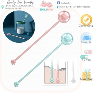 Que khuấy sữa silicone hình gấu cho bé, đổi màu theo nhiệt độ