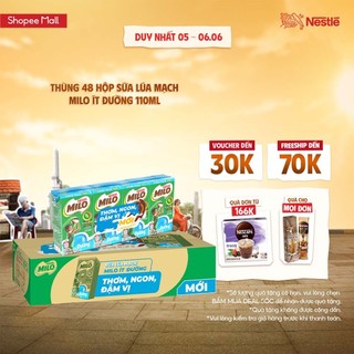 Thùng 48 hộp sữa lúa mạch Nestle MILO Ít Đường x 110ml