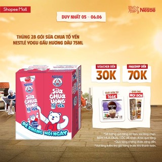 Sữa chua tổ yến Nestlé® Yogu Gấu HƯƠNG DÂU (thùng 28 gói x 75ml)