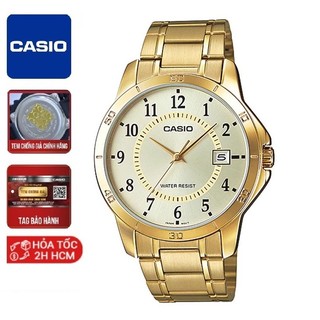 Đồng hồ nam casio dây thép mtp-v004g-9b lịch ngày vàng