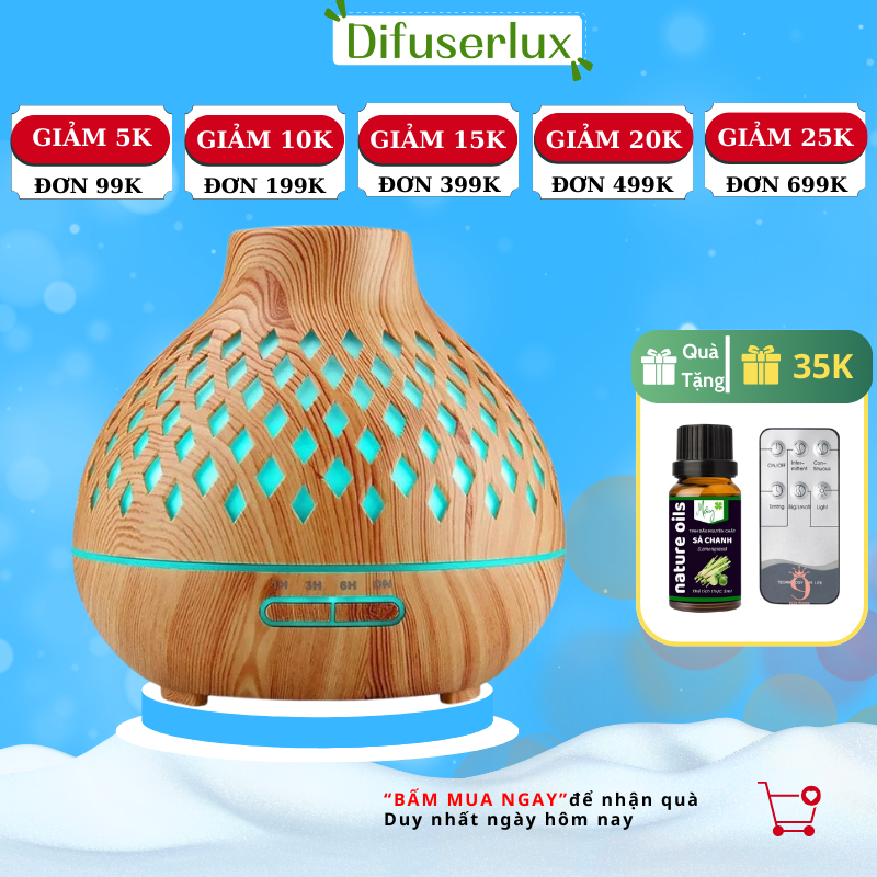 Máy xông tinh dầu đèn lồng lưới 550ml có đèn led 7 màu khuếch tán phun tinh dầu - DIFFUSER LUX