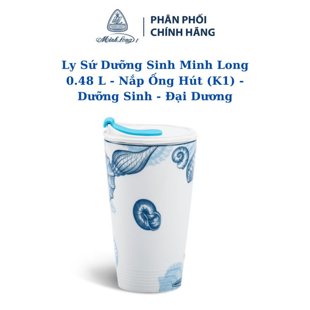 Ly sứ dưỡng sinh 0.48 L (K1) + nắp ống hút - Đại Dương - Gốm sứ cao cấp Minh Long I