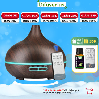 Máy khuếch tán tinh dầu, Máy xông tinh dầu cổ cao 550ml đèn led 7 màu có điều khiển - DIFFUSER LUX