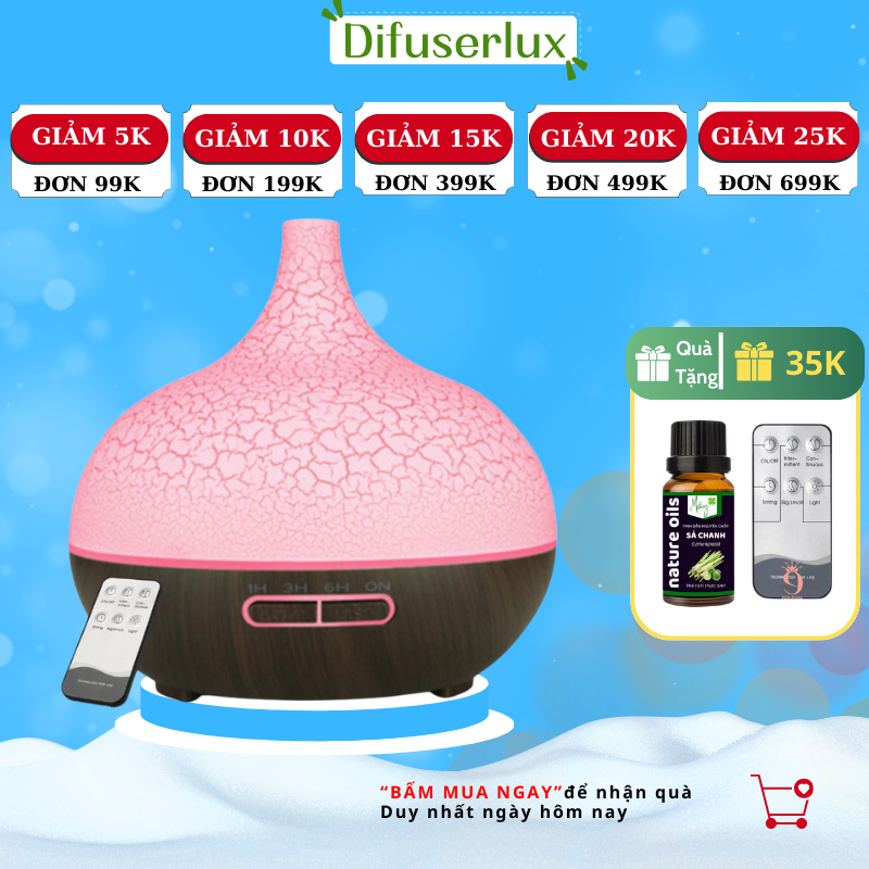 Máy xông tinh dầu cổ cao dung tích 550ml máy sông phun tinh dầu hẹn giờ - DIFFUSER LUX