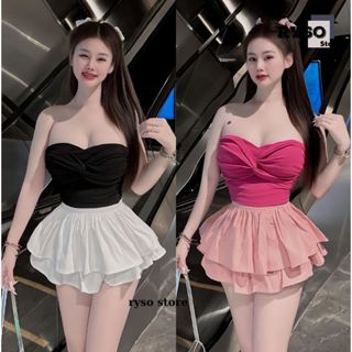 Set Bộ Áo Hai Dây Tăm Lạnh Đính Hoa + Chân Váy Bí Xoè Phồng 2 Lớp RYSO