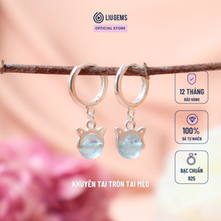  Khuyên Tai Tròn Bạc 925 Liugems Charm Tai Mèo Mix Hạt Đá Tròn Tự Nhiên Dễ Thương Năng Động BT11 
