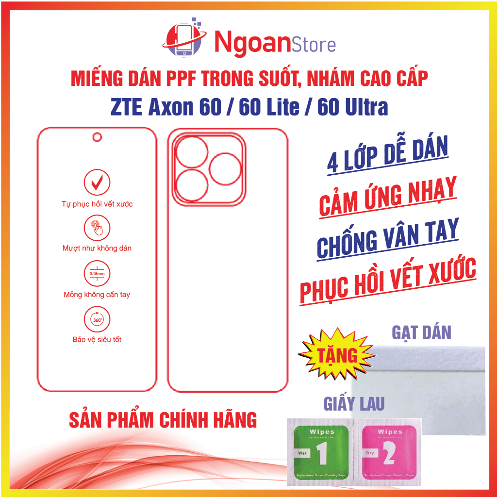 Miếng dán PPF ZTE Axon 60 / 60 Lite / 60 Ultra chống vân tay phục hồi vết xước - Ngoan Store