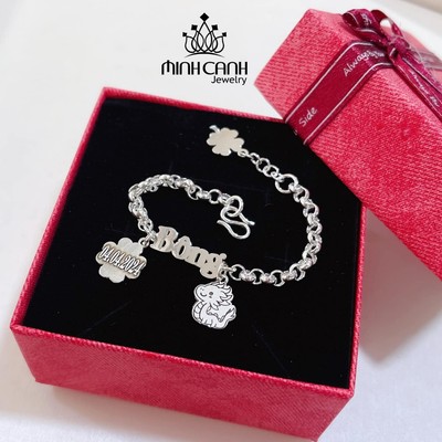 Lắc Bạc Khắc Tên Mix Cỏ 4 Lá Và Con Giáp Cho Bé - Minh Canh Jewelry