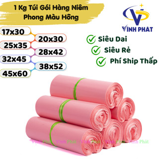 1Kg Túi niêm phong, túi gói hàng 3 lớp màu Hồng Đào siêu dai, siêu bóng cực xinh đủ các size