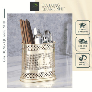 Ống đũa inox mạ đồng vàng, ống đựng đũa thìa dao dĩa sang trọng