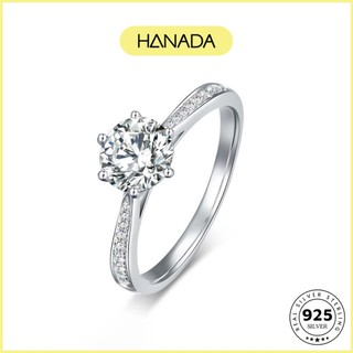 Nhẫn Bạc 925 6 Chấu Đá Cao 5MM Chuẩn 6A Lấp Lánh Sang Trọng Đi Tiệc  HANADA 1174 O13