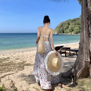 Đầm maxi họa tiết nhiều lá đi biển hở lưng 2 dây chỉ có tại LUXIEU GARDEN🌸