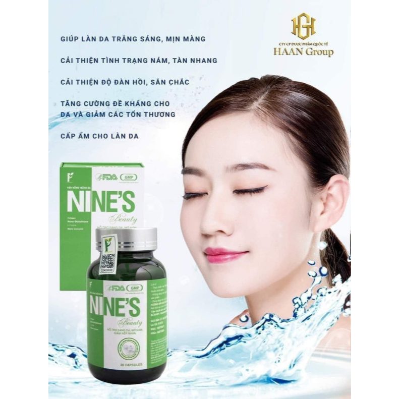 ✅ Viên uống trắng da NINES BEAUTY [Chính Hãng] ✅ Mờ nám giảm nếp nhăn da trắng sáng tự nhiên chống lão hóa hộp 30 viên