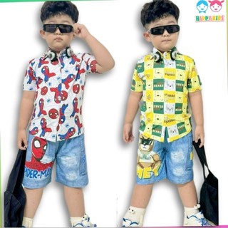 10-42kg Bộ thun lạnh in 3D hình siêu đẹp cho bé trai, sét bộ áo sơ mi tay ngắn quần short bé trai size đại