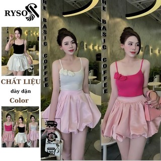 Set Bộ Áo Hai Dây Tăm Lạnh Đính Hoa + Chân Váy Bí Xoè Phồng 2 Lớp RYSO FASHION