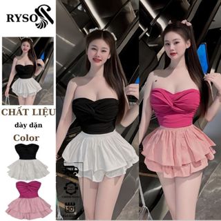 Set Bộ Áo Hai Dây Tăm Lạnh Đính Hoa + Chân Váy Bí Xoè Phồng 2 Lớp RYSO FASHION