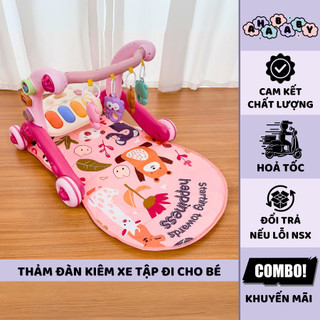 Thảm Đàn Kết Hợp Xe Tập Đi Đa Năng 9Baby UM Gấu Hồng