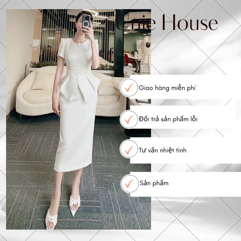 Đầm tiểu thư peplum sang trọng phù hợp đi tệc, đi làm, dạo phố sang chảnh UNIE HOUSE Đầm công sở áo xẻ tà, váy liền UH03