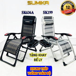 Ghế xếp gấp gọn thư giãn SUMIKA 199 - 636A, khung thép vuông toàn bộ, bảo hành 12 tháng