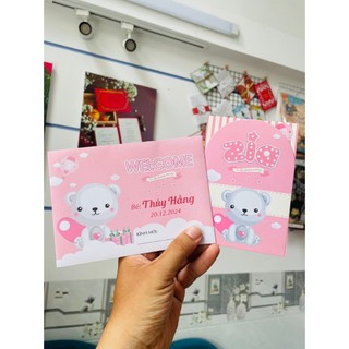 💖(Rẻ nhất) Thiệp thôi nôi Bé Gái hồng + in nội dung💖