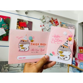 💚Thiệp sinh nhật, thôi nôi, đầy tháng bé màu hồng pastel [MS043]