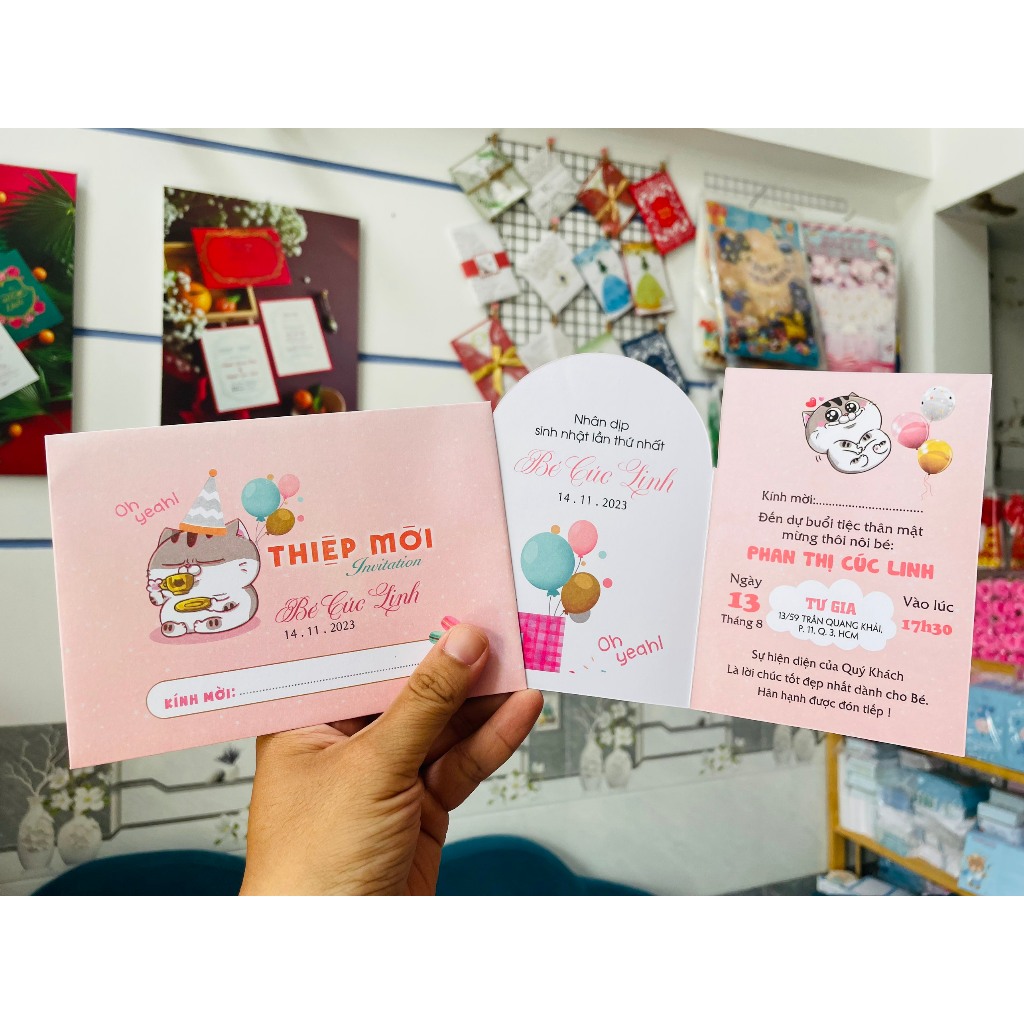 💚Thiệp sinh nhật, thôi nôi, đầy tháng bé màu hồng pastel [MS043]