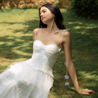 HANGKAO_Áo corset Ohara vải xô trắng cotton thêu hoa hồng