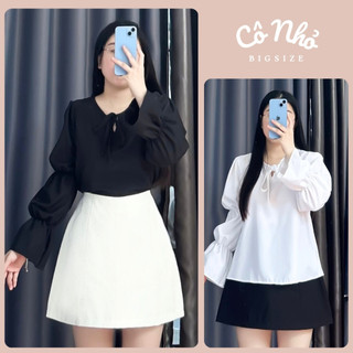 Áo Sơ Mi Bigsize Nữ Tay Dài Loe Dáng Babydoll Tiểu Thư Vải Lụa Chéo Trơn Mềm Thanh Lịch SM160