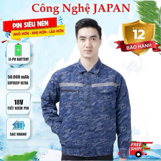 Áo điều hoà pin quạt JAPAN 50.000mAh 18V chạy 12-16 tiếng, áo bảo hộ gắn quạt, bảo hành 1 năm (tặng 2 túi đá khô)