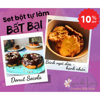 Bộ làm Bánh Donut & Bánh ngói dừa hạnh nhân gồm bột trộn, nguyên liệu và vật dụng làm bánh