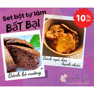 Bộ làm Bánh ngói dừa hạnh nhân & Bánh bò nướng đường thốt nốt gồm bột trộn, nguyên liệu và vật dụng làm bánh